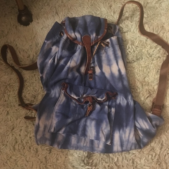 Ralph Lauren Blue Leather Backpack TieDie - Picture 1 of 6